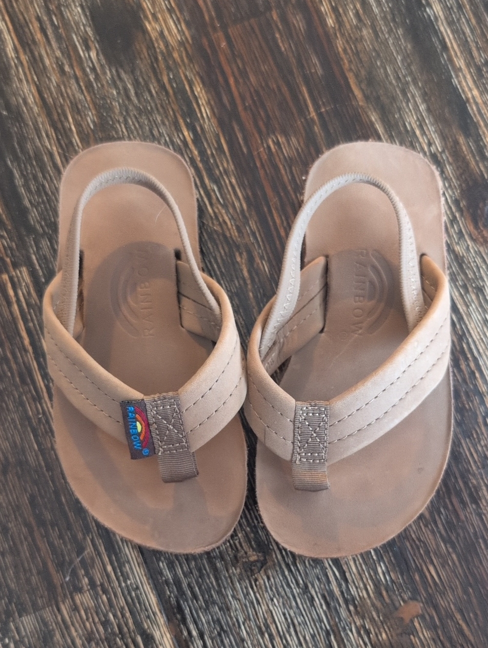 Rainbow Kids Tan Leather Flip-Flop Sandals with Rainbow Tag